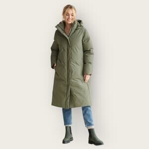 Jenni Kayne Down Long Puffer Coat | XXL Plus Size | Green Feather Winter Jacket